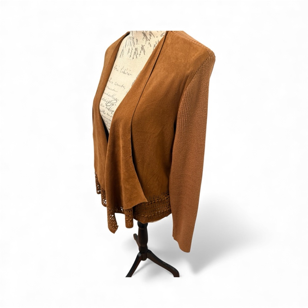 Westport 1962 Elegant Tan Women's Cardigan with Suede/Knit Waterfall front